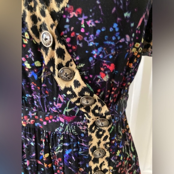 Anthropologie Maeve Morgan Black Floral Leopard Print Button Dress Size 4 - Picture 6 of 10